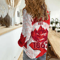 Canada Day Patriotic Maple Leaf Women Casual Shirt Geometric Rocky Mountain Art Heritage 1867 Graphic