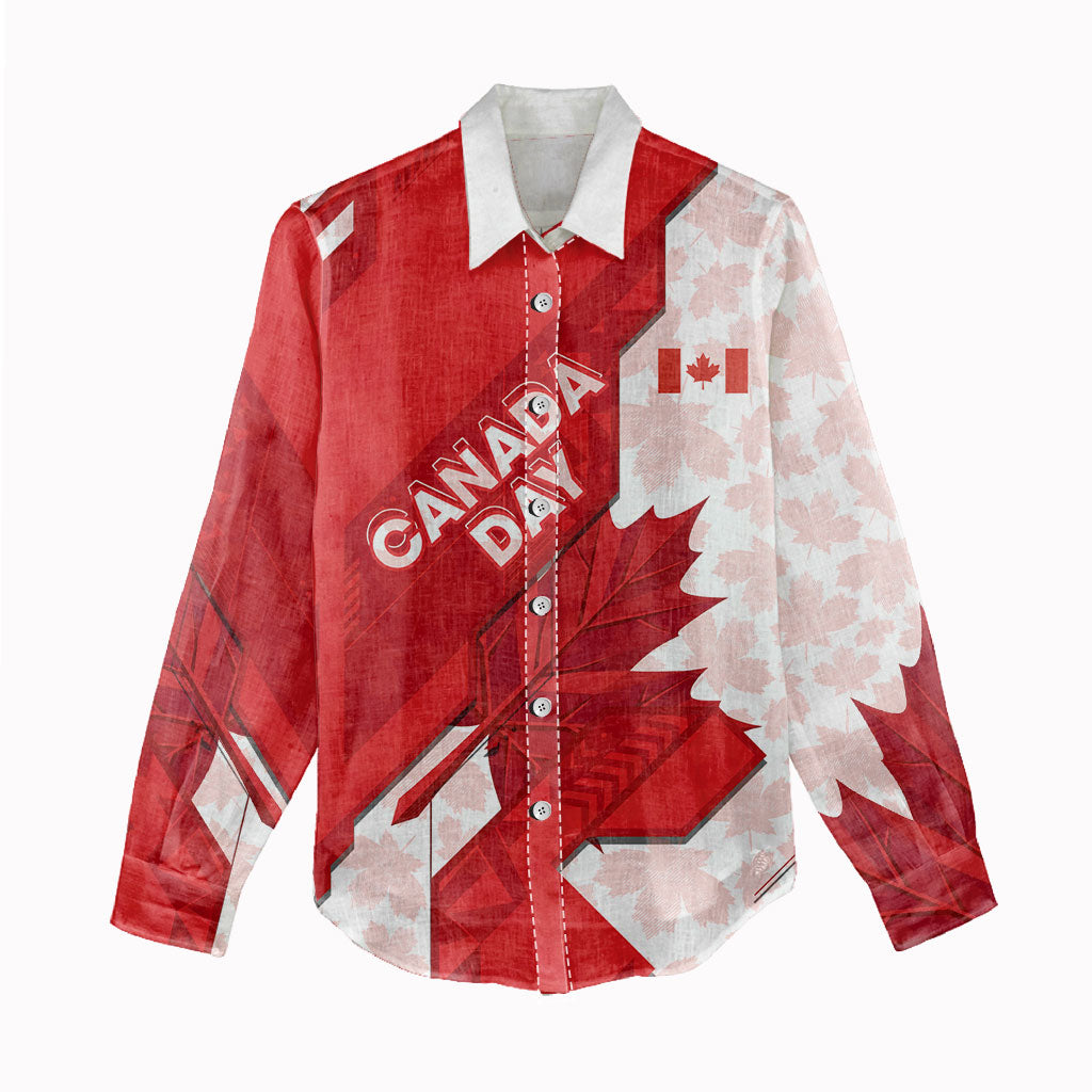 Canada Day Patriotic Maple Leaf Women Casual Shirt Geometric Rocky Mountain Art Heritage 1867 Graphic