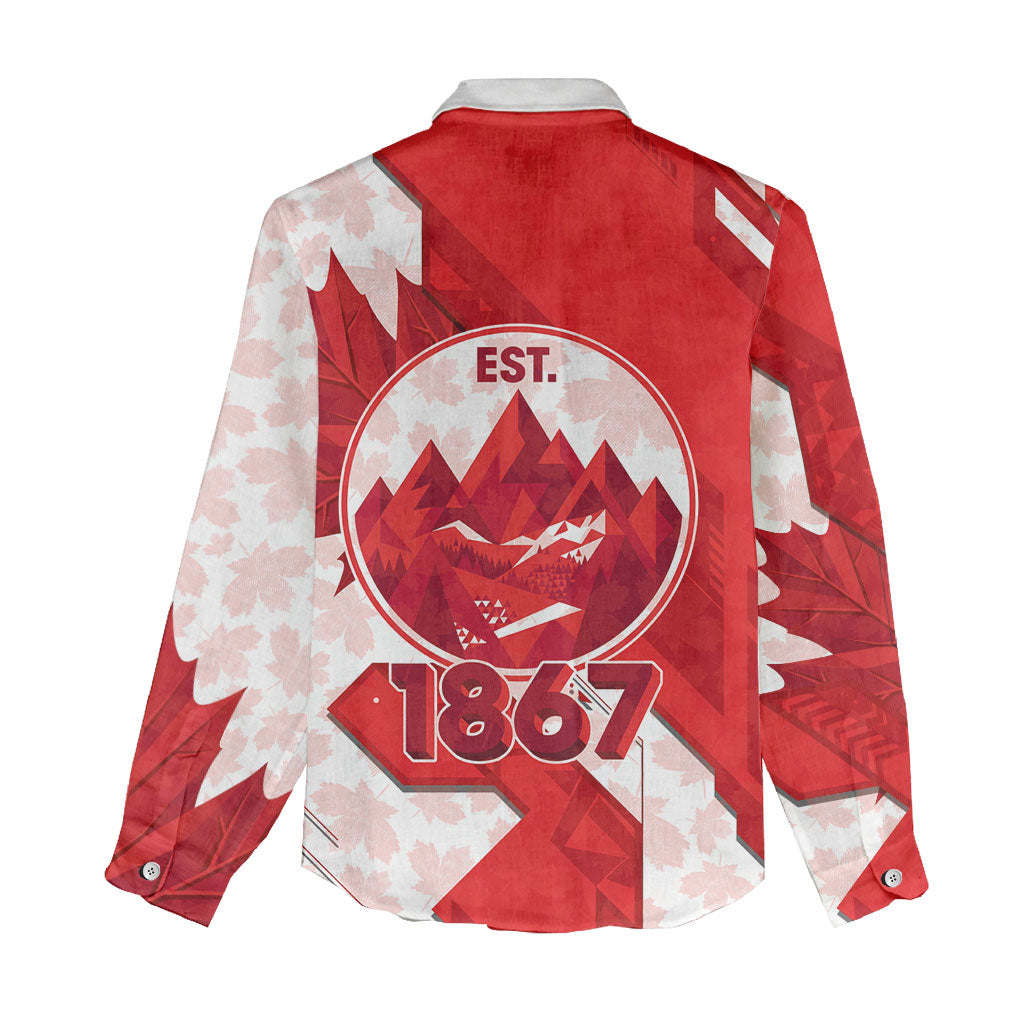 Canada Day Patriotic Maple Leaf Women Casual Shirt Geometric Rocky Mountain Art Heritage 1867 Graphic