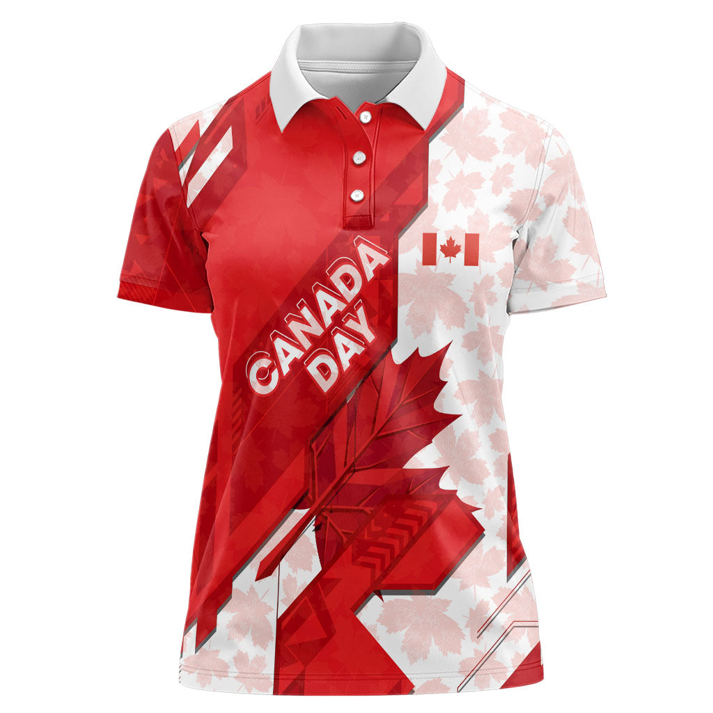 Canada Day Patriotic Maple Leaf Women Polo Shirt Geometric Rocky Mountain Art Heritage 1867 Graphic