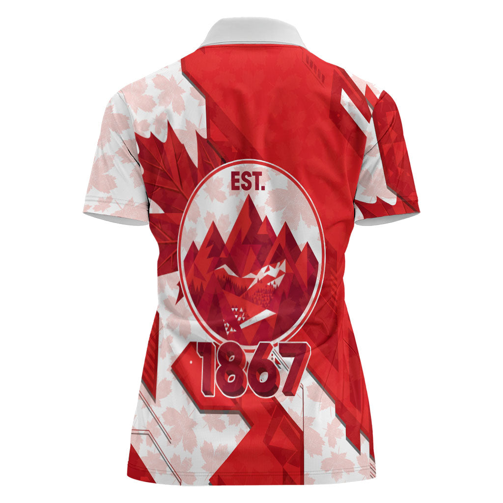 Canada Day Patriotic Maple Leaf Women Polo Shirt Geometric Rocky Mountain Art Heritage 1867 Graphic