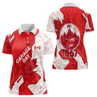 Canada Day Patriotic Maple Leaf Women Polo Shirt Geometric Rocky Mountain Art Heritage 1867 Graphic