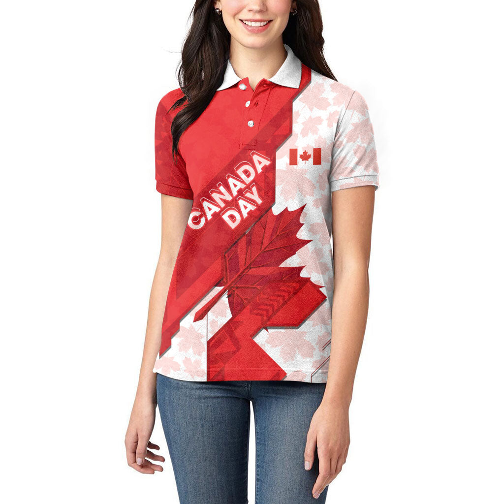 Canada Day Patriotic Maple Leaf Women Polo Shirt Geometric Rocky Mountain Art Heritage 1867 Graphic
