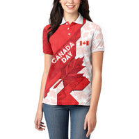 Canada Day Patriotic Maple Leaf Women Polo Shirt Geometric Rocky Mountain Art Heritage 1867 Graphic