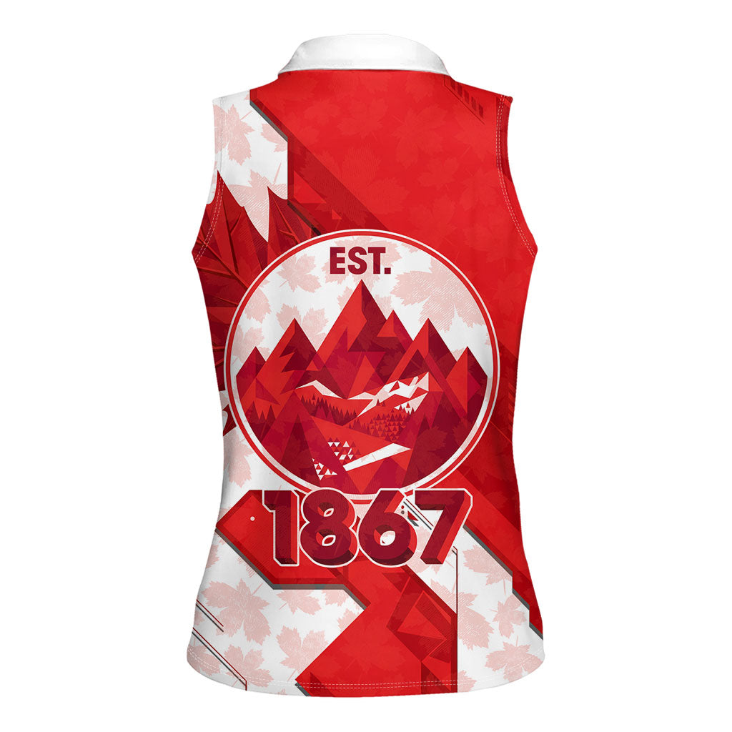 Canada Day Patriotic Maple Leaf Women Sleeveless Polo Shirt Geometric Rocky Mountain Art Heritage 1867 Graphic