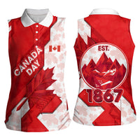 Canada Day Patriotic Maple Leaf Women Sleeveless Polo Shirt Geometric Rocky Mountain Art Heritage 1867 Graphic