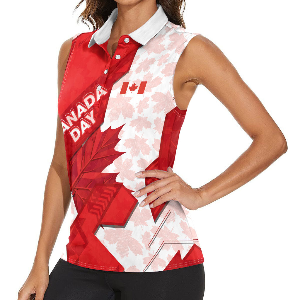 Canada Day Patriotic Maple Leaf Women Sleeveless Polo Shirt Geometric Rocky Mountain Art Heritage 1867 Graphic