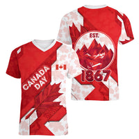 Canada Day Patriotic Maple Leaf Women V-Neck T-Shirt Geometric Rocky Mountain Art Heritage 1867 Graphic