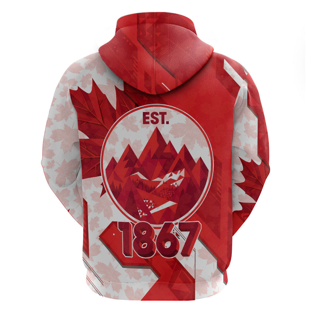Canada Day Patriotic Maple Leaf Zip Hoodie Geometric Rocky Mountain Art Heritage 1867 Graphic