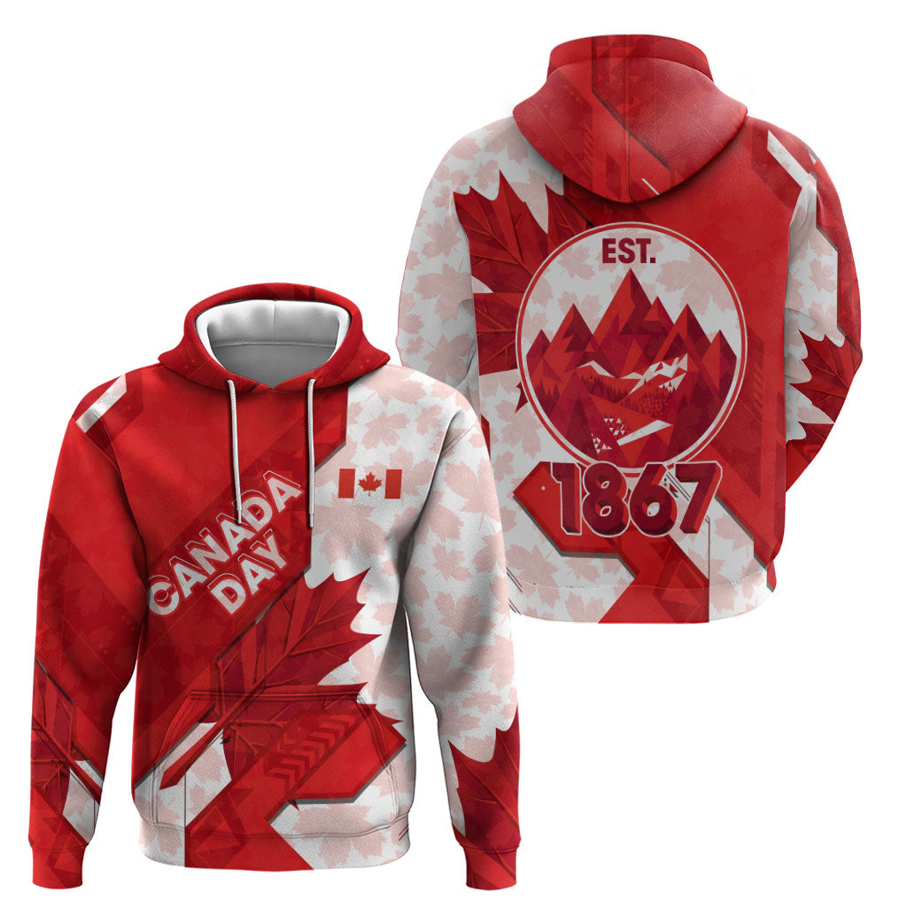 Canada Day Patriotic Maple Leaf Zip Hoodie Geometric Rocky Mountain Art Heritage 1867 Graphic