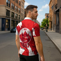 Canada Day Patriotic Maple Leaf Zipper Polo Shirt Geometric Rocky Mountain Art Heritage 1867 Graphic