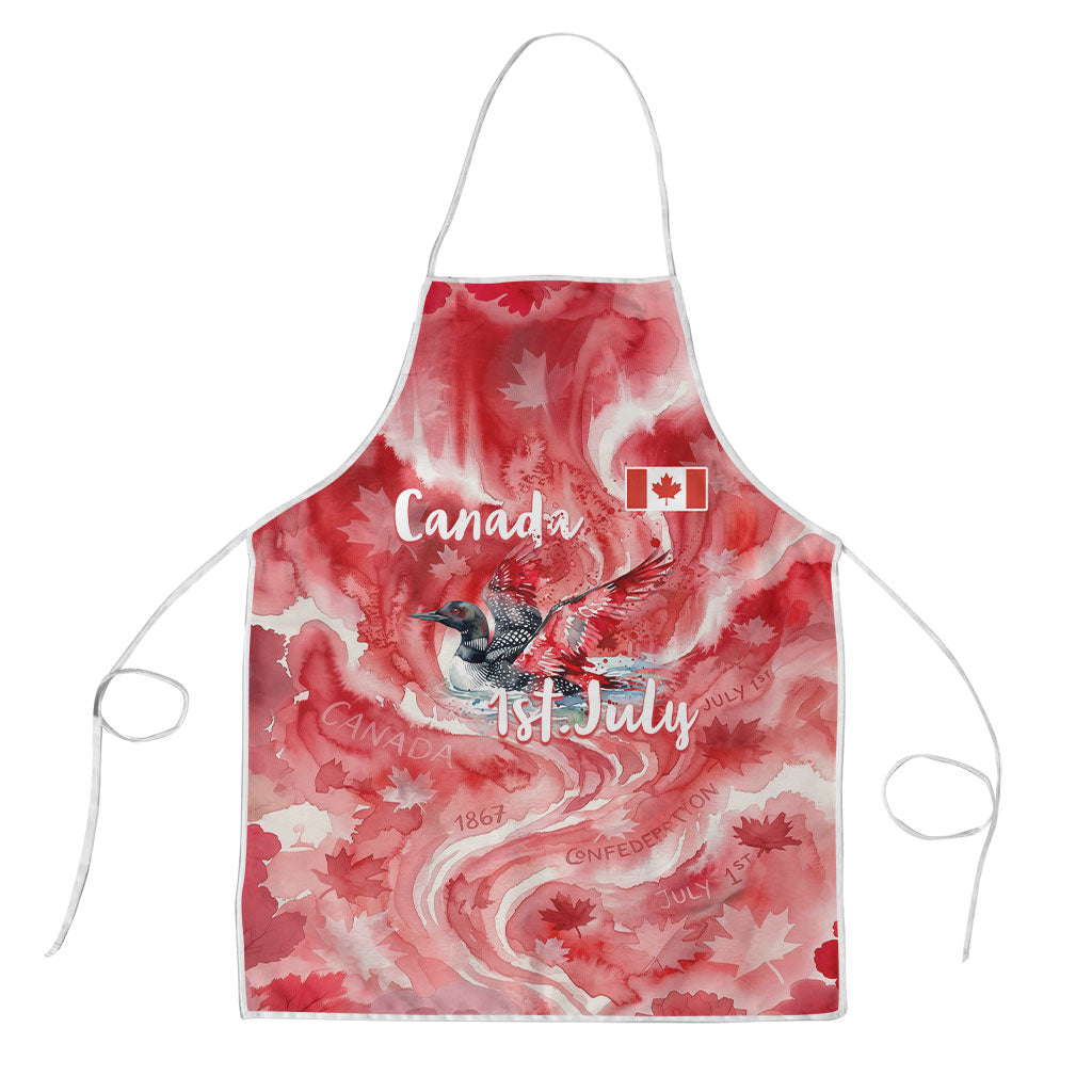 Canada Day Loon And Maple Leaf Apron Watercolor Nature Scenery Mari Usque Ad Mare Artistic