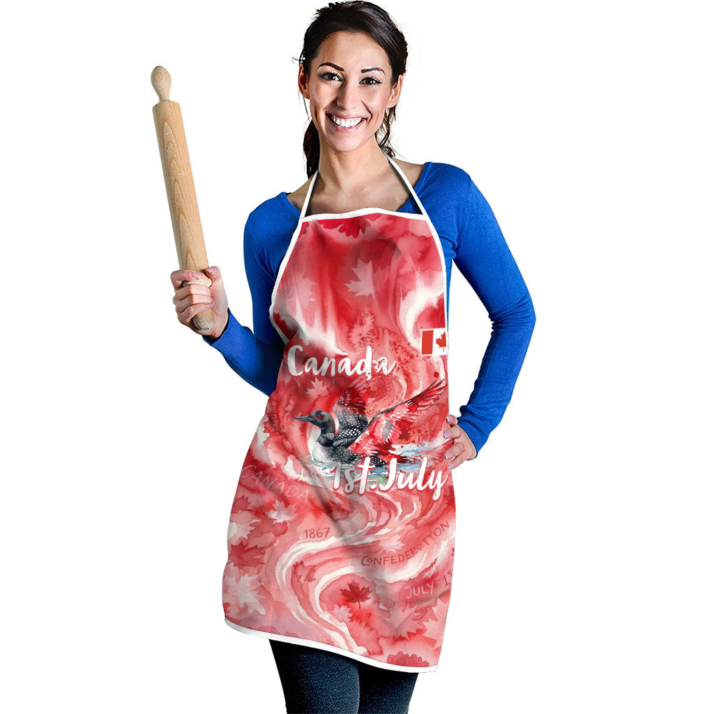 Canada Day Loon And Maple Leaf Apron Watercolor Nature Scenery Mari Usque Ad Mare Artistic