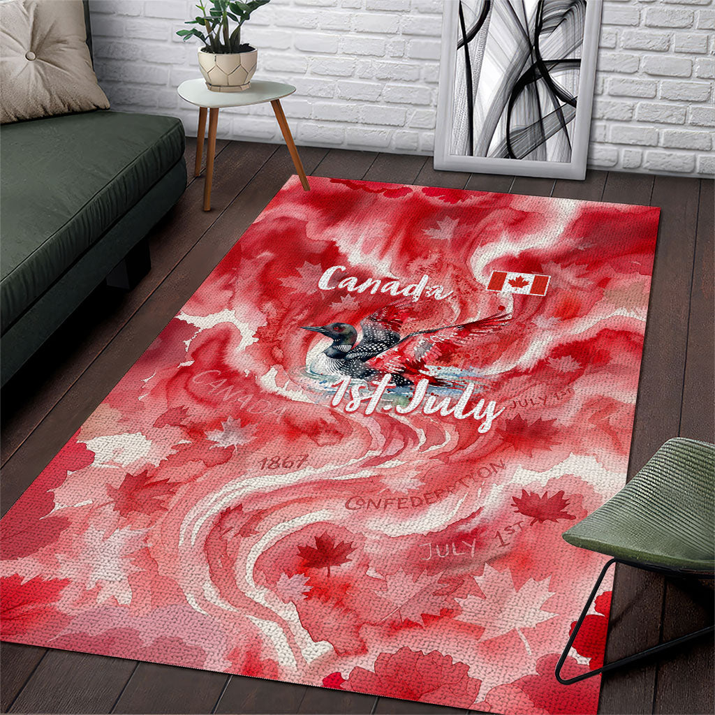 Canada Day Loon And Maple Leaf Area Rug Watercolor Nature Scenery Mari Usque Ad Mare Artistic