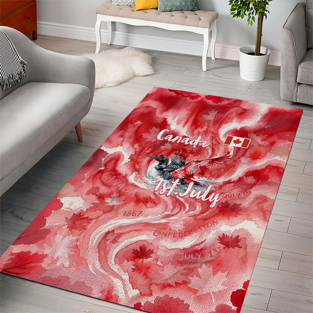 Canada Day Loon And Maple Leaf Area Rug Watercolor Nature Scenery Mari Usque Ad Mare Artistic