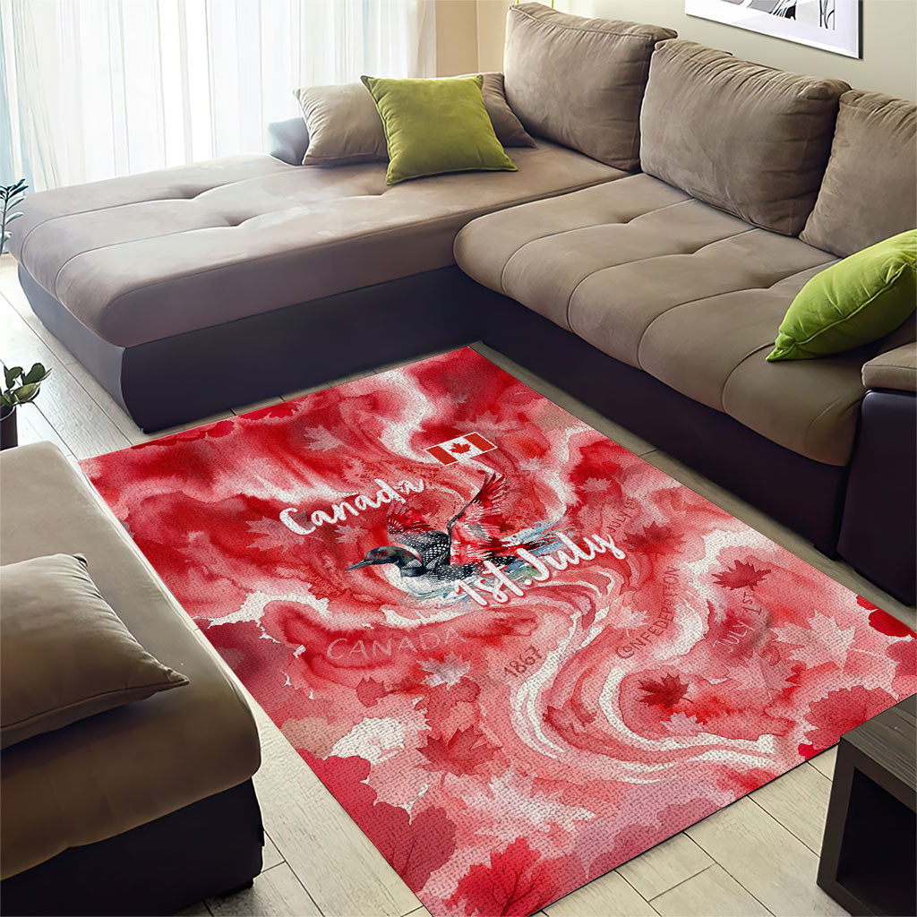 Canada Day Loon And Maple Leaf Area Rug Watercolor Nature Scenery Mari Usque Ad Mare Artistic