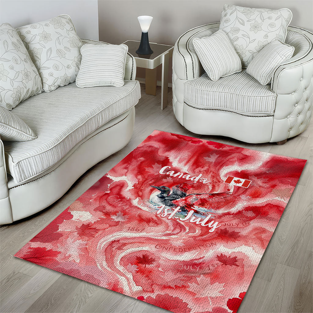 Canada Day Loon And Maple Leaf Area Rug Watercolor Nature Scenery Mari Usque Ad Mare Artistic