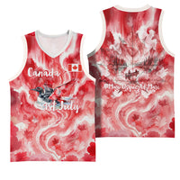 Canada Day Loon And Maple Leaf Basketball Jersey Watercolor Nature Scenery Mari Usque Ad Mare Artistic