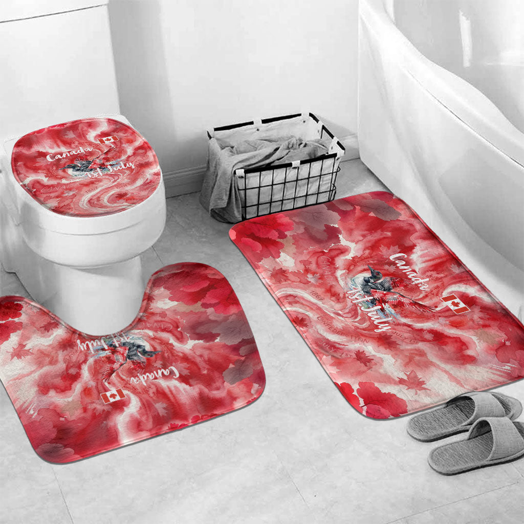 Canada Day Loon And Maple Leaf Bathroom Set Watercolor Nature Scenery Mari Usque Ad Mare Artistic