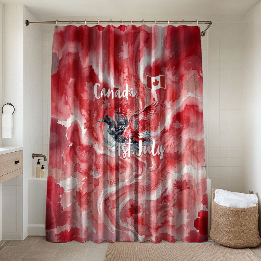 Canada Day Loon And Maple Leaf Bathroom Set Watercolor Nature Scenery Mari Usque Ad Mare Artistic