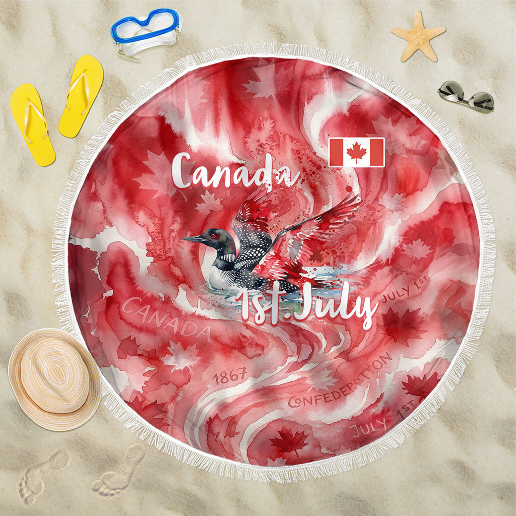 Canada Day Loon And Maple Leaf Beach Blanket Watercolor Nature Scenery Mari Usque Ad Mare Artistic
