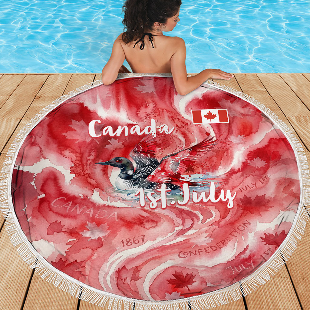 Canada Day Loon And Maple Leaf Beach Blanket Watercolor Nature Scenery Mari Usque Ad Mare Artistic
