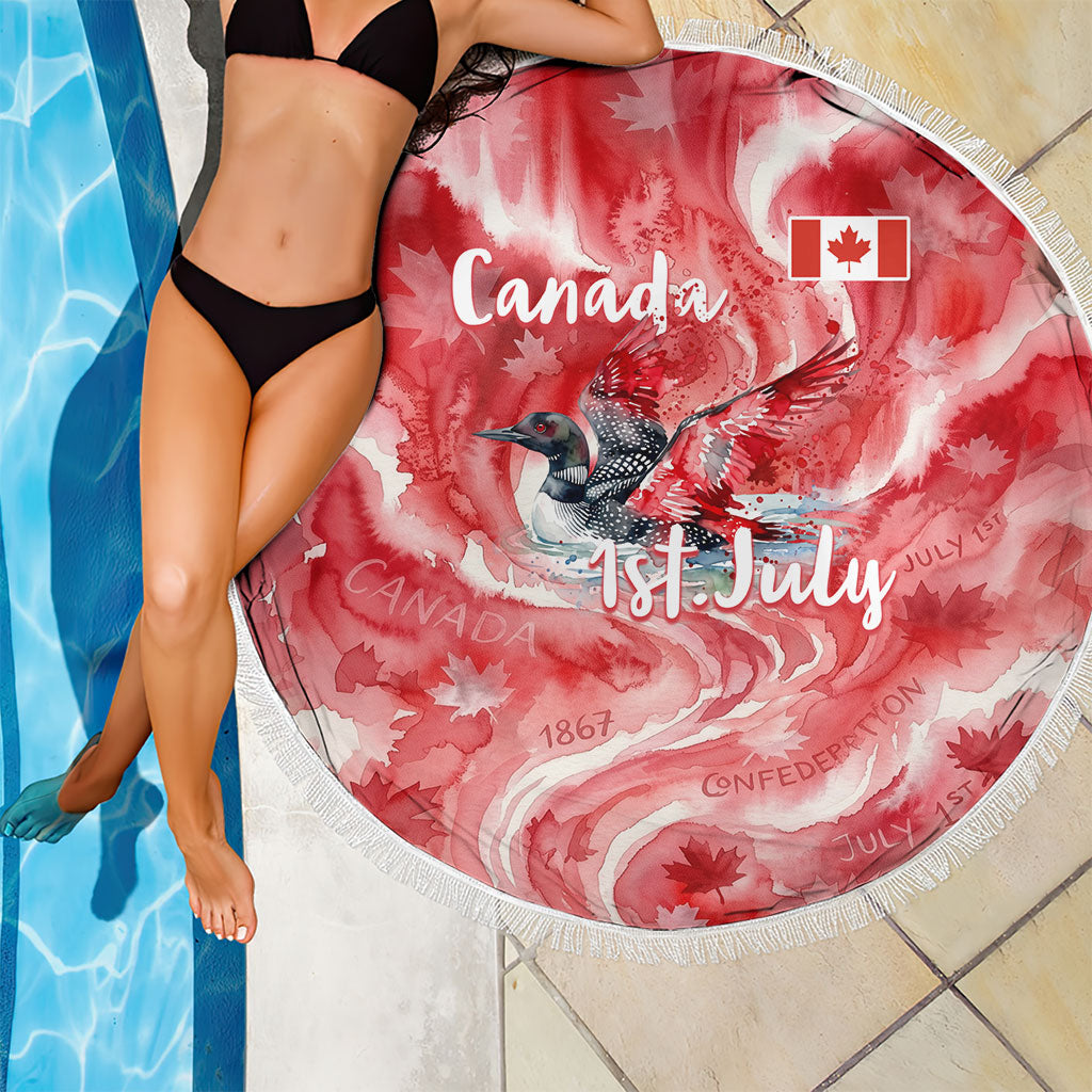 Canada Day Loon And Maple Leaf Beach Blanket Watercolor Nature Scenery Mari Usque Ad Mare Artistic