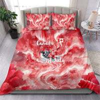 Canada Day Loon And Maple Leaf Bedding Set Watercolor Nature Scenery Mari Usque Ad Mare Artistic