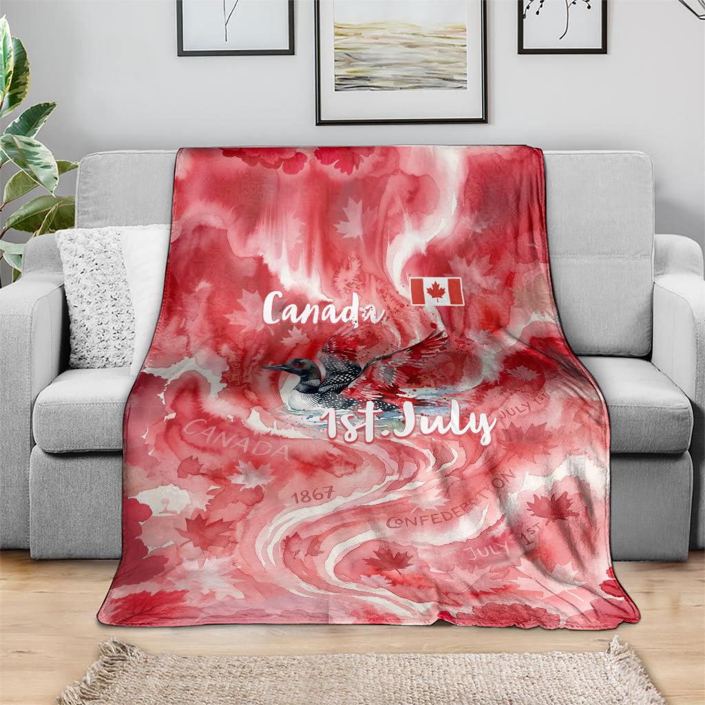 Canada Day Loon And Maple Leaf Blanket Watercolor Nature Scenery Mari Usque Ad Mare Artistic