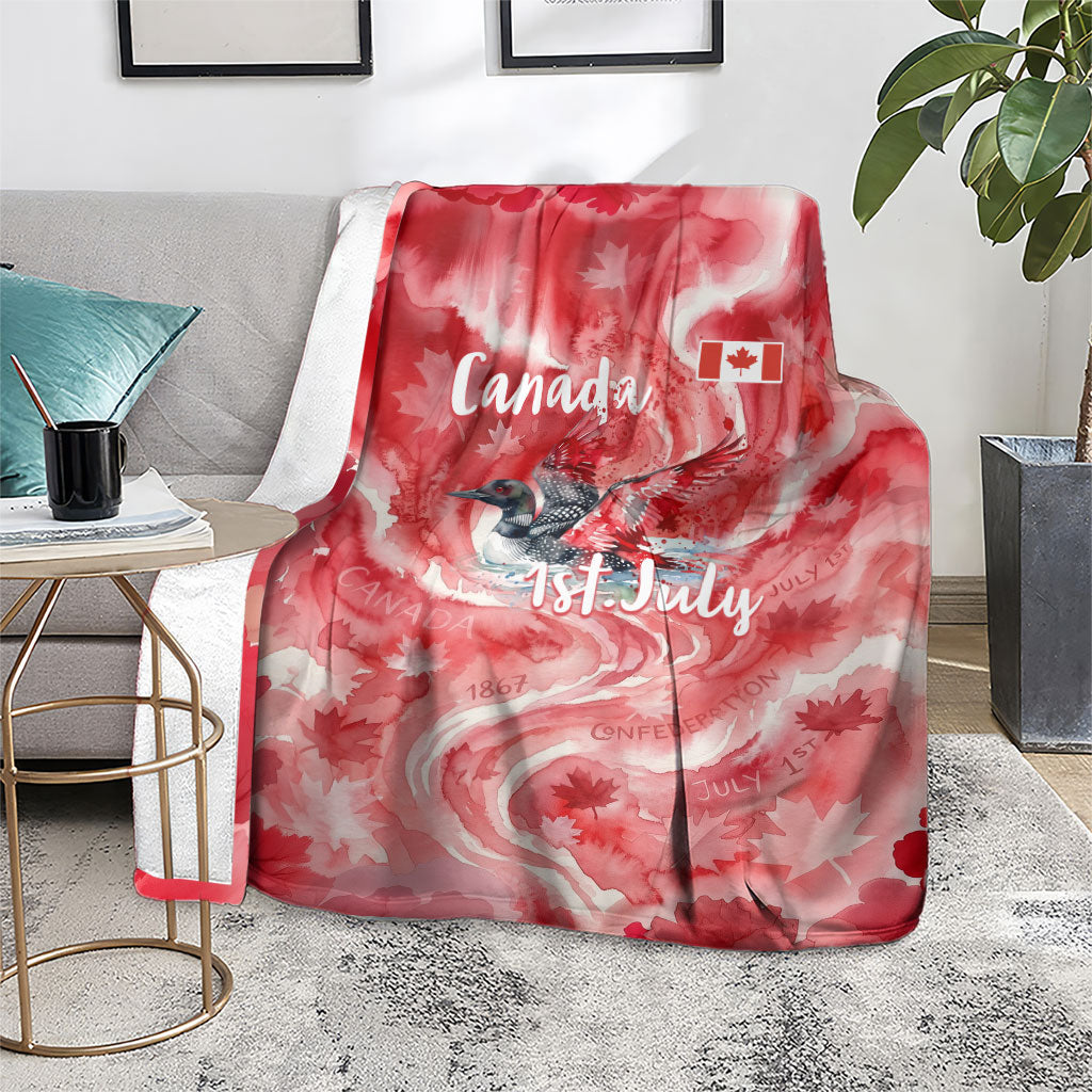 Canada Day Loon And Maple Leaf Blanket Watercolor Nature Scenery Mari Usque Ad Mare Artistic