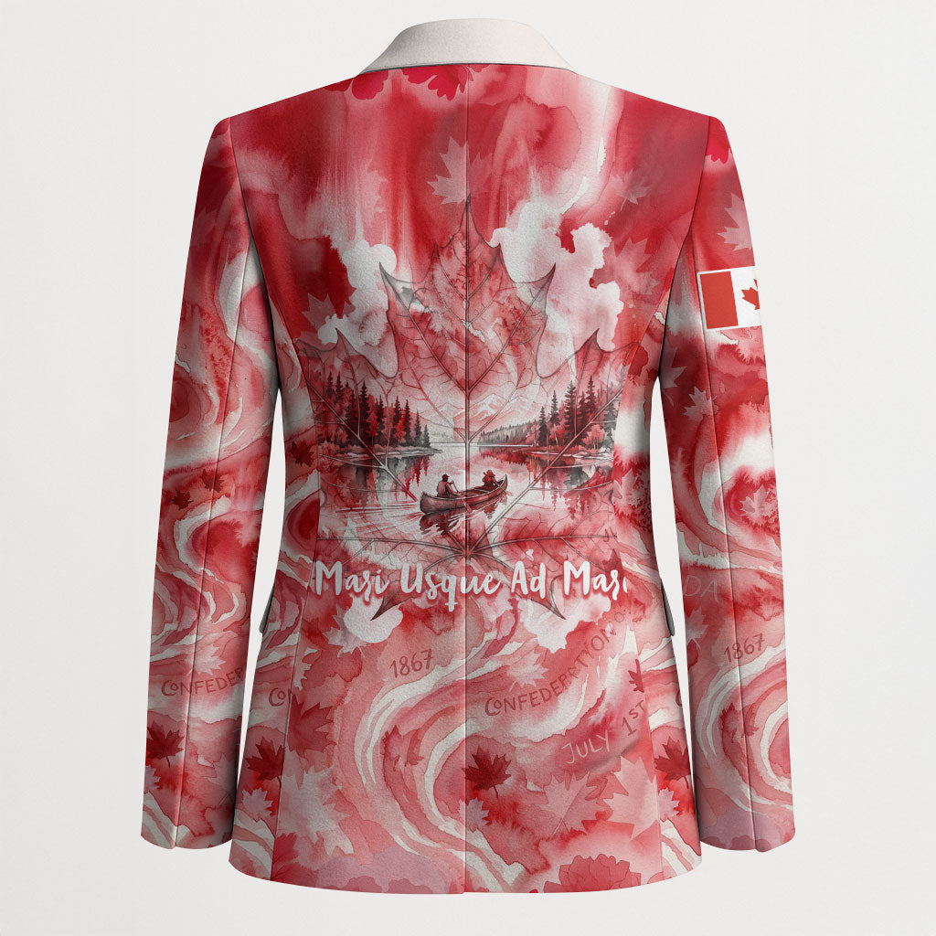 Canada Day Loon And Maple Leaf Blazer Watercolor Nature Scenery Mari Usque Ad Mare Artistic