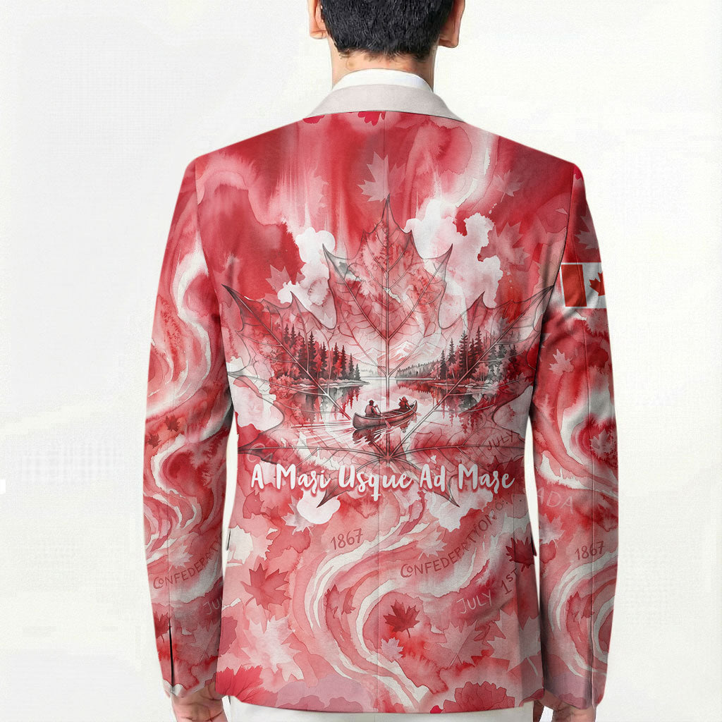 Canada Day Loon And Maple Leaf Blazer Watercolor Nature Scenery Mari Usque Ad Mare Artistic