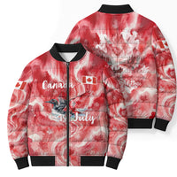 Canada Day Loon And Maple Leaf Bomber Puffer Jacket Watercolor Nature Scenery Mari Usque Ad Mare Artistic