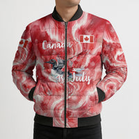 Canada Day Loon And Maple Leaf Bomber Puffer Jacket Watercolor Nature Scenery Mari Usque Ad Mare Artistic