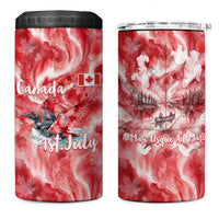 Canada Day Loon And Maple Leaf 4 in 1 Can Cooler Tumbler Watercolor Nature Scenery Mari Usque Ad Mare Artistic