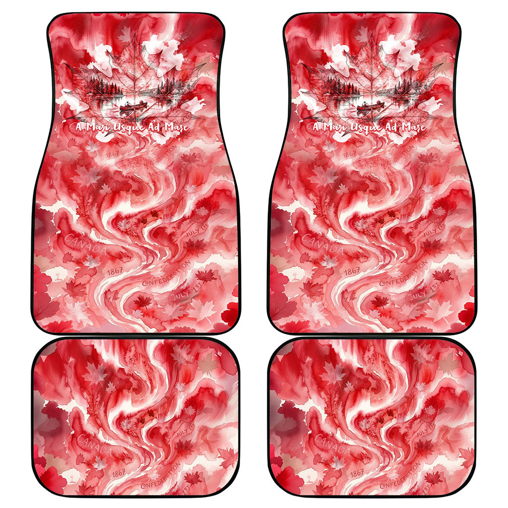Canada Day Loon And Maple Leaf Car Mats Watercolor Nature Scenery Mari Usque Ad Mare Artistic