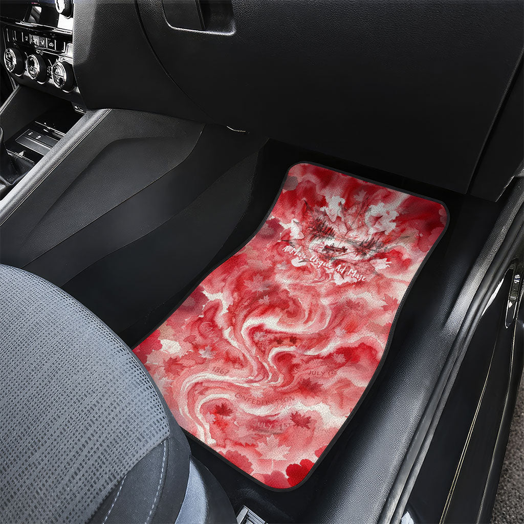 Canada Day Loon And Maple Leaf Car Mats Watercolor Nature Scenery Mari Usque Ad Mare Artistic