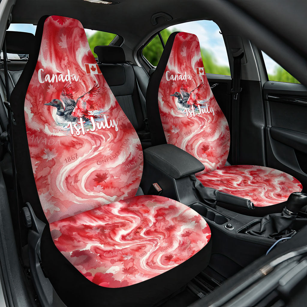 Canada Day Loon And Maple Leaf Car Seat Cover Watercolor Nature Scenery Mari Usque Ad Mare Artistic