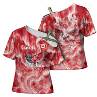 Canada Day Loon And Maple Leaf Cross Shoulder Shirt Watercolor Nature Scenery Mari Usque Ad Mare Artistic