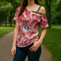 Canada Day Loon And Maple Leaf Cross Shoulder Shirt Watercolor Nature Scenery Mari Usque Ad Mare Artistic