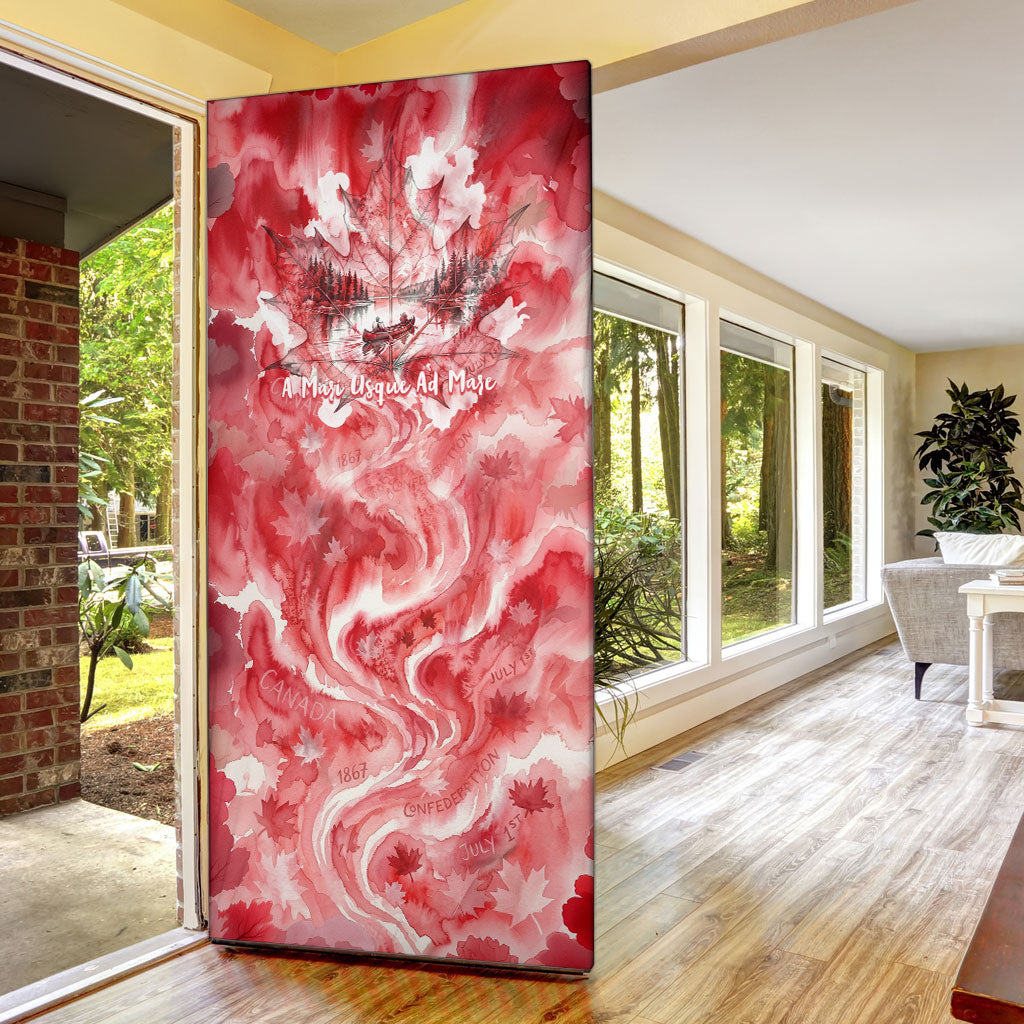 Canada Day Loon And Maple Leaf Door Cover Watercolor Nature Scenery Mari Usque Ad Mare Artistic