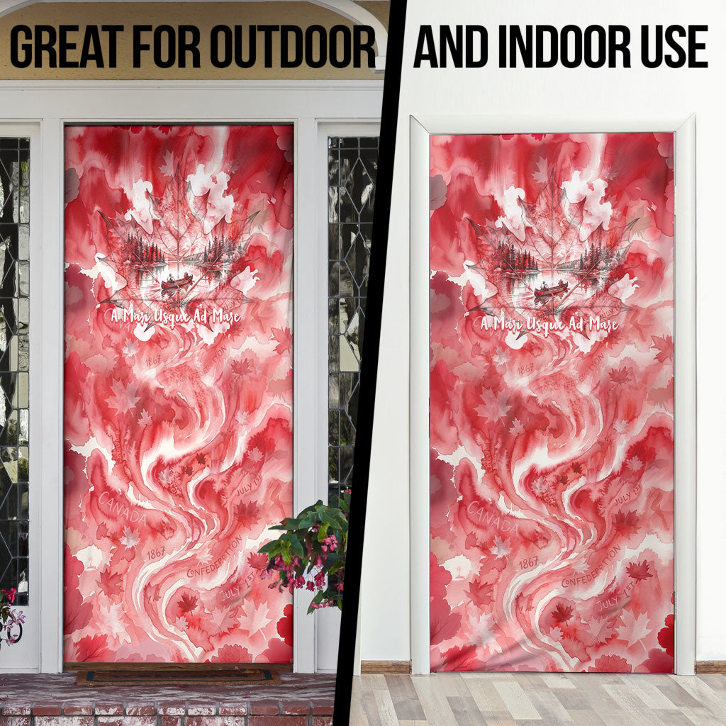 Canada Day Loon And Maple Leaf Door Cover Watercolor Nature Scenery Mari Usque Ad Mare Artistic