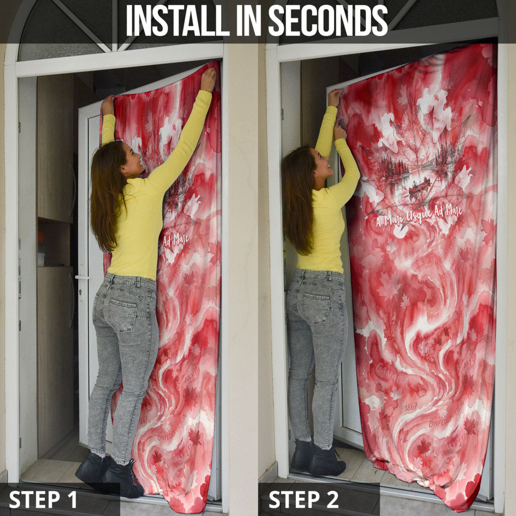 Canada Day Loon And Maple Leaf Door Cover Watercolor Nature Scenery Mari Usque Ad Mare Artistic