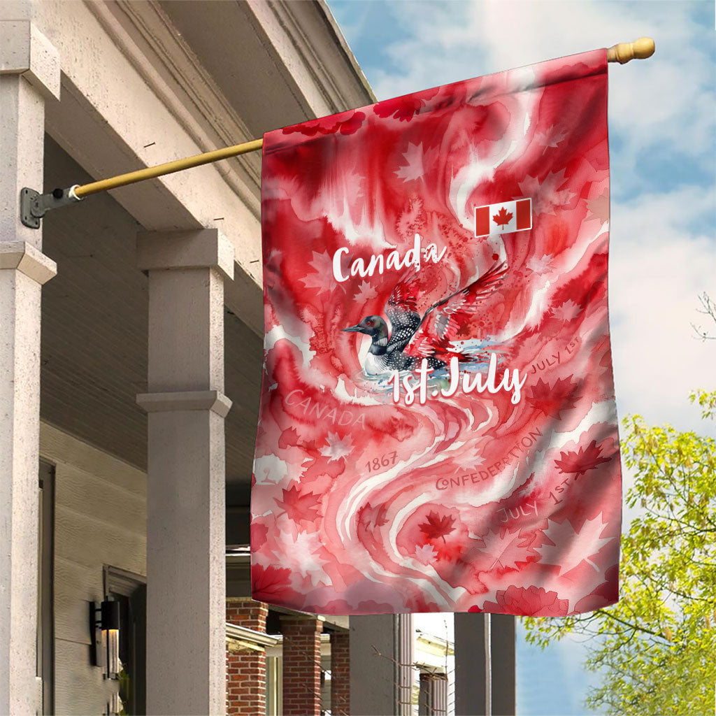 Canada Day Loon And Maple Leaf Garden Flag Watercolor Nature Scenery Mari Usque Ad Mare Artistic