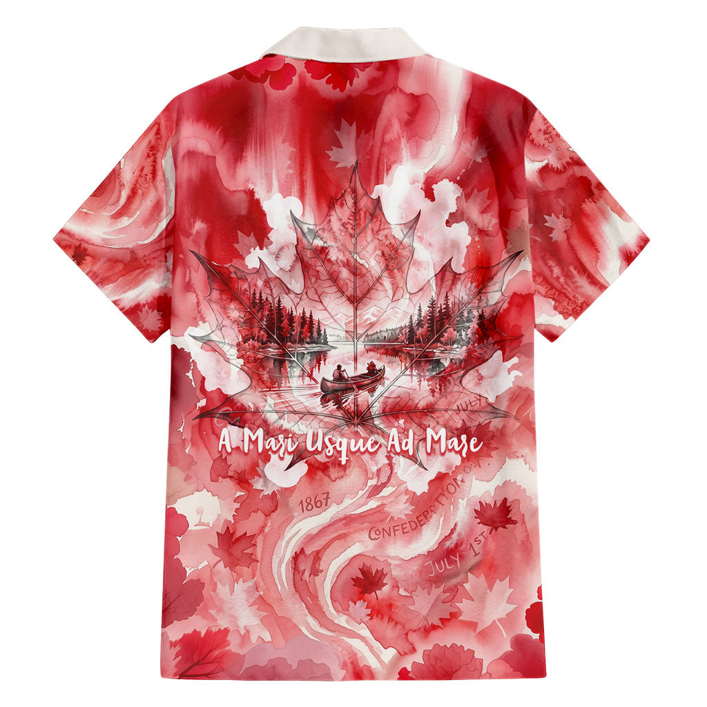 Canada Day Loon And Maple Leaf Hawaiian Shirt Watercolor Nature Scenery Mari Usque Ad Mare Artistic
