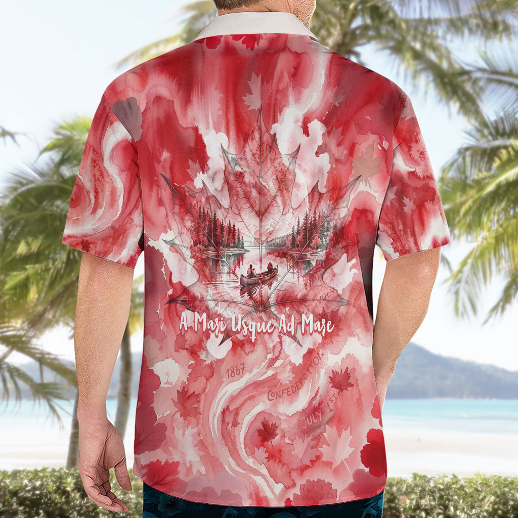 Canada Day Loon And Maple Leaf Hawaiian Shirt Watercolor Nature Scenery Mari Usque Ad Mare Artistic