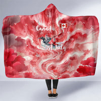 Canada Day Loon And Maple Leaf Hooded Blanket Watercolor Nature Scenery Mari Usque Ad Mare Artistic