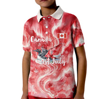 Canada Day Loon And Maple Leaf Kid Polo Shirt Watercolor Nature Scenery Mari Usque Ad Mare Artistic