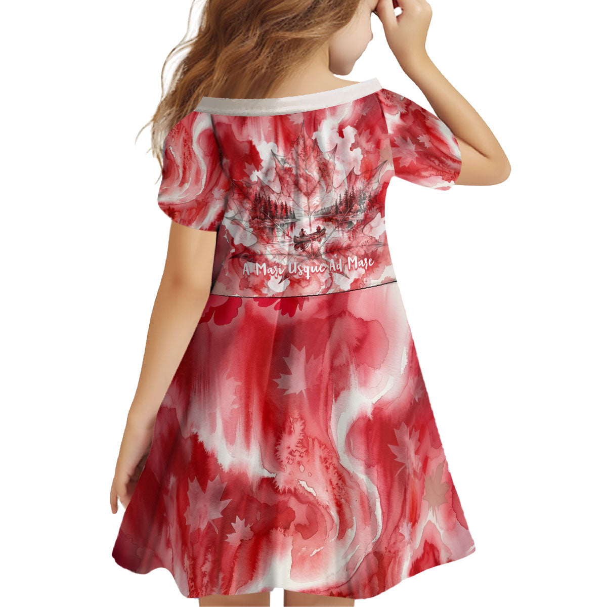 Canada Day Loon And Maple Leaf Kid Short Sleeve Dress Watercolor Nature Scenery Mari Usque Ad Mare Artistic