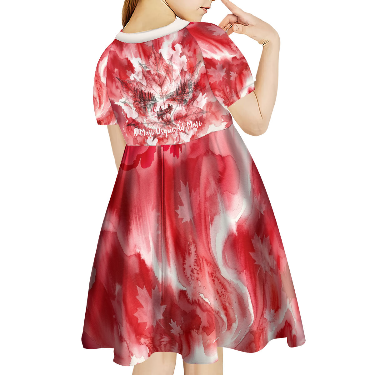 Canada Day Loon And Maple Leaf Kid Short Sleeve Dress Watercolor Nature Scenery Mari Usque Ad Mare Artistic